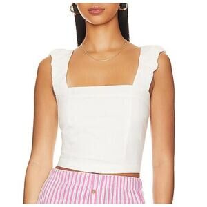 Free People / Revolve Optic White Ashley Smocked Crop Tank - Sz L NEW